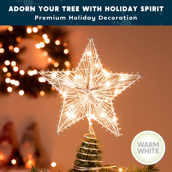 Joyfy Christmas Tree Topper,with LED Silver Glitter Small Star Tree Topper with Lights,Light Up Tree Topper Christmas Decorations Xmas Tree Decorations