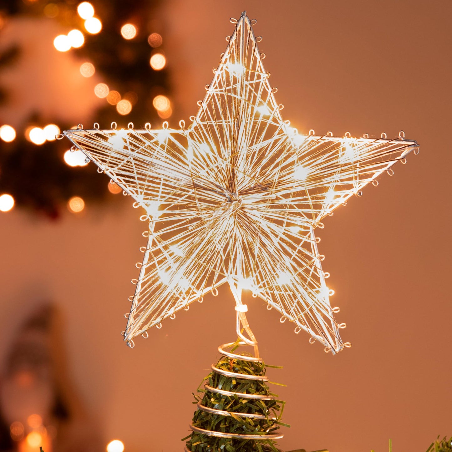 Joyfy Christmas Tree Topper,with LED Silver Glitter Small Star Tree Topper with Lights,Light Up Tree Topper Christmas Decorations Xmas Tree Decorations