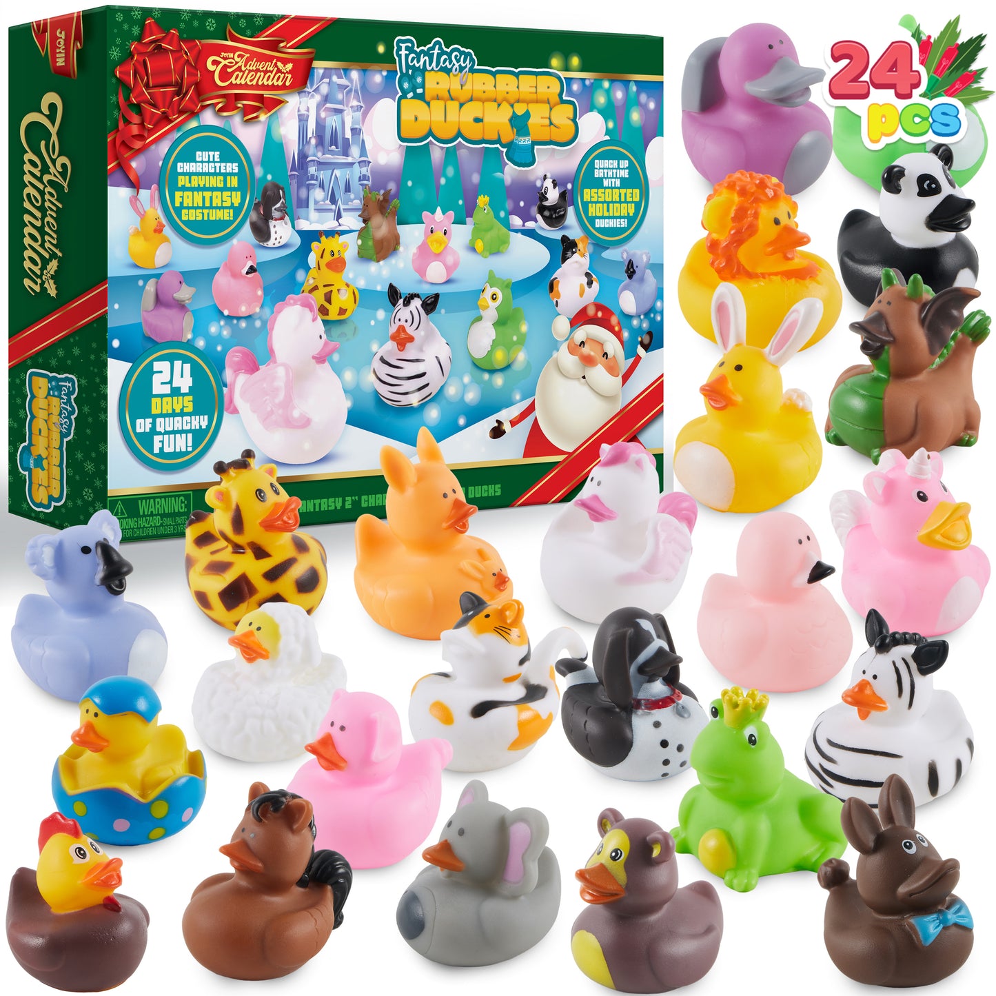 24 Days Christmas Advent Calendar 2024, Rubber Ducks for Boys Girls Kids and Toddlers,Christmas Party Favor Xmas Gifts, Halloween Rubber Ducky Bath Toys, Kids Xmas Fun Ducks,Christmas Countdown