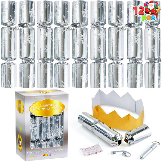 Joyfy 12 Pcs Christmas Crackers Party Favor Non-Snap Silver Snowflake Design Party Table Favors