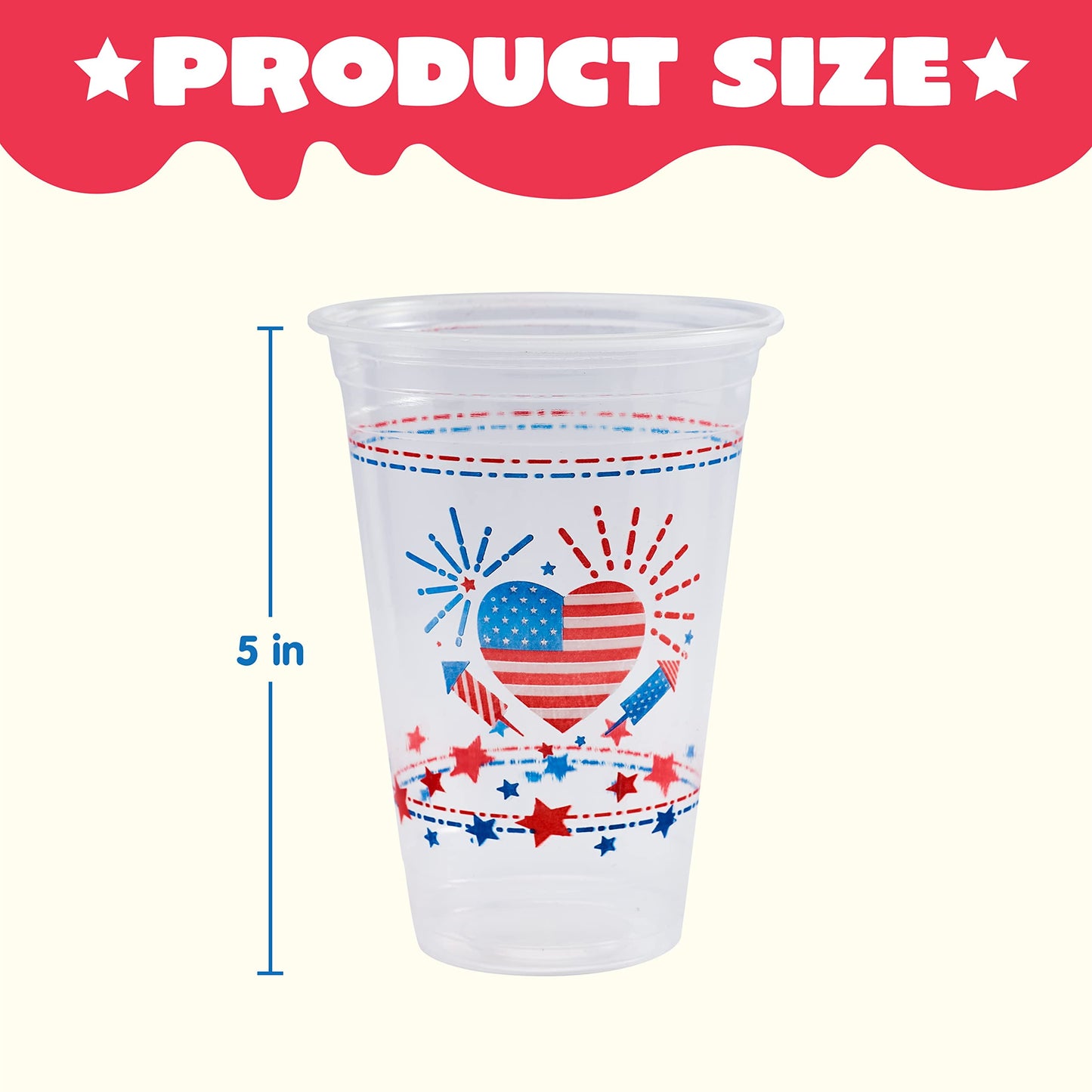 72 patriotic plastic cups, 16 ounce July 4th cup, transparent disposable cups with red and blue star patterns, used for patriotic party supplies