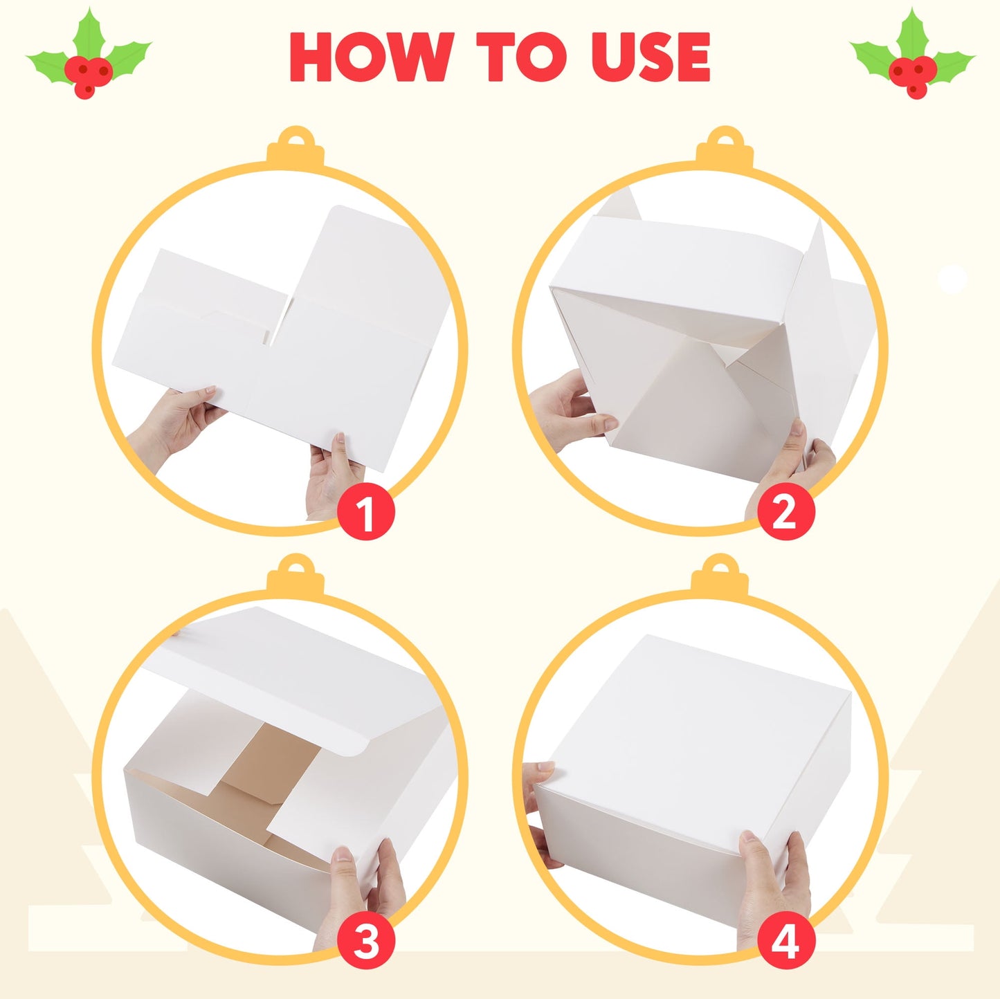 12 Pcs White Square Cookie Boxes, Plain White Treat Boxes with Lids 8" x 8" x 4" Bakery Gift Wrapping Box for Party Favor Pastries, Birthday Party, Present, Thanksgiving, Winter Holidays