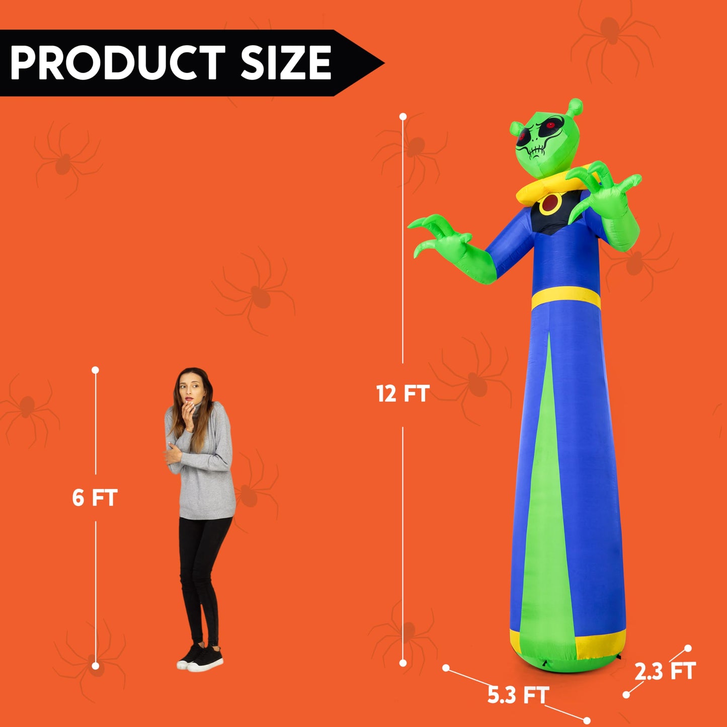 Syncfun 12 FT Halloween Inflatable Giant Alien Decoration with Built-in LEDs,Alien Wizard Ghosts Halloween Decorations Outdoor Blow Up Yard Lawn Decoration