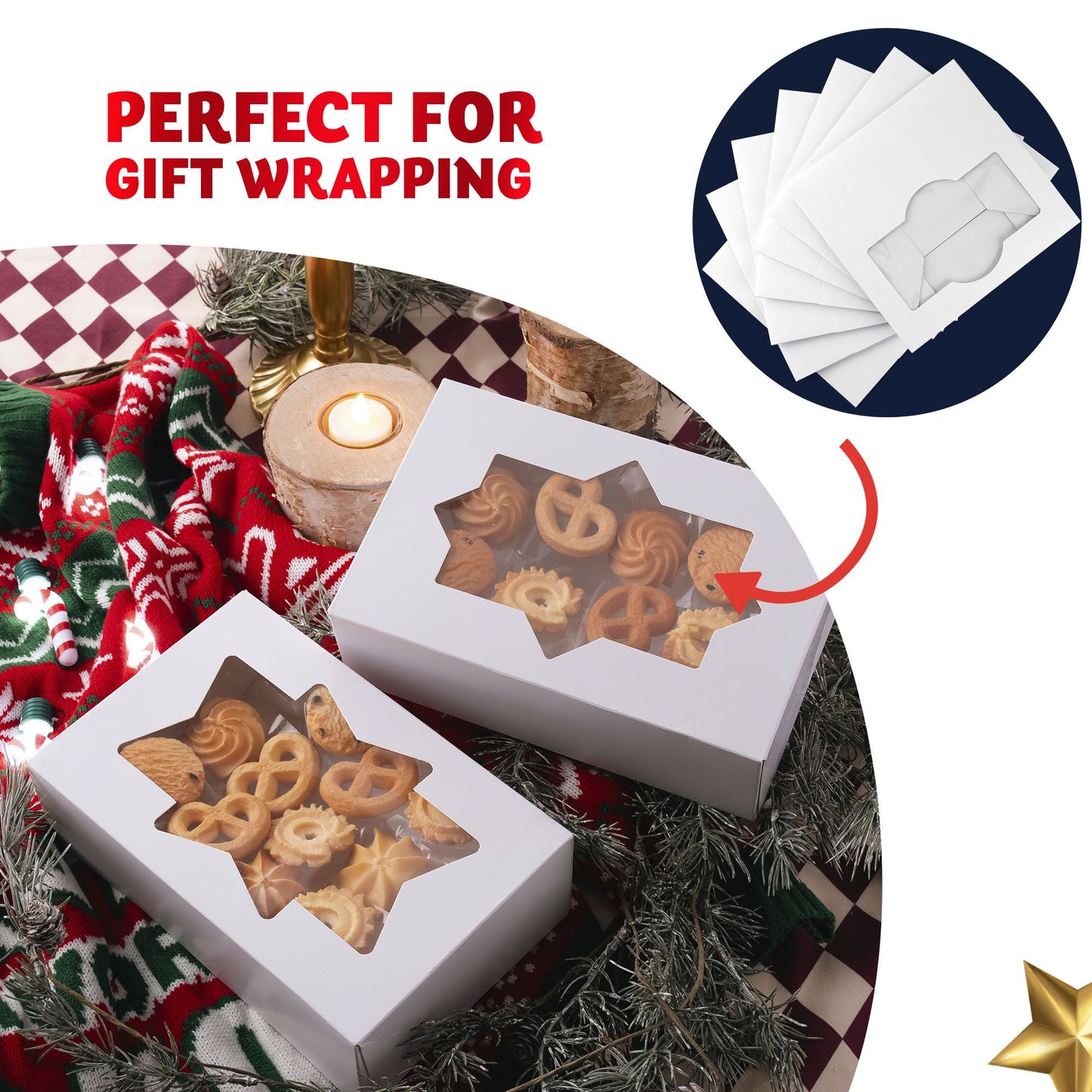 Joyfy 24 Pcs Christmas White Cookie Boxes Bakery Treat Gift Box with Window 8.5" x 5.75" x 2.75" for Pastries, Cupcakes, Cookies, Brownies, Donuts Gift Giving