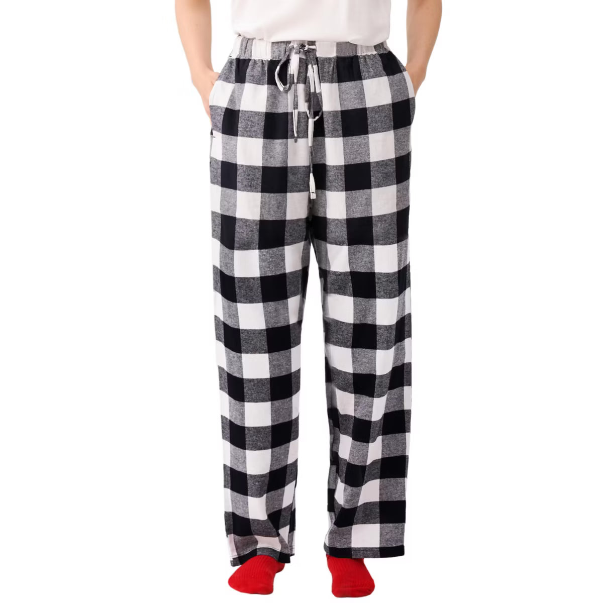Pajama Pants for Women Sleep Bottoms Soft Polyester & Cotton Pajama Bottoms with Pockets Drawstring S/M/L/XL/XXL/3XL Sleep Lounge Black White Plaid