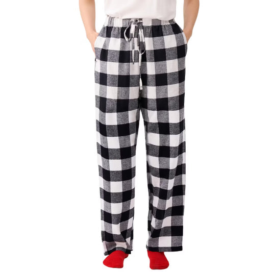 Pajama Pants for Women Sleep Bottoms Soft Polyester & Cotton Pajama Bottoms with Pockets Drawstring S/M/L/XL/XXL/3XL Sleep Lounge Black White Plaid