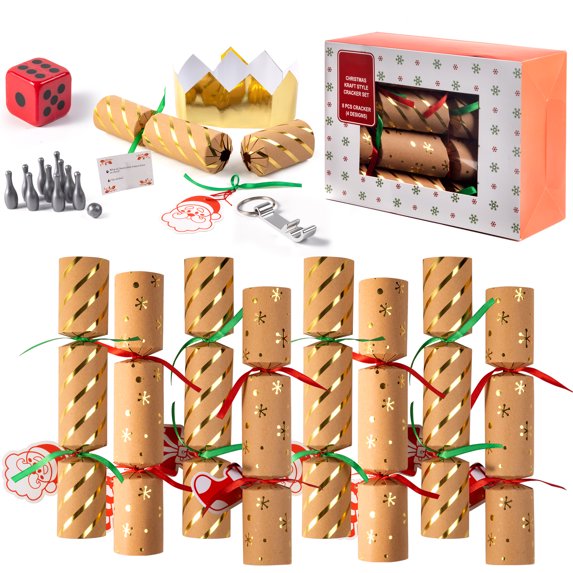 Joyfy 8 Pcs 10” Christmas Party Table Favor with Classic Design, with Party Hat, Joke & Little Gift Inside, Christmas Seasonal Holiday Dinner Traditions