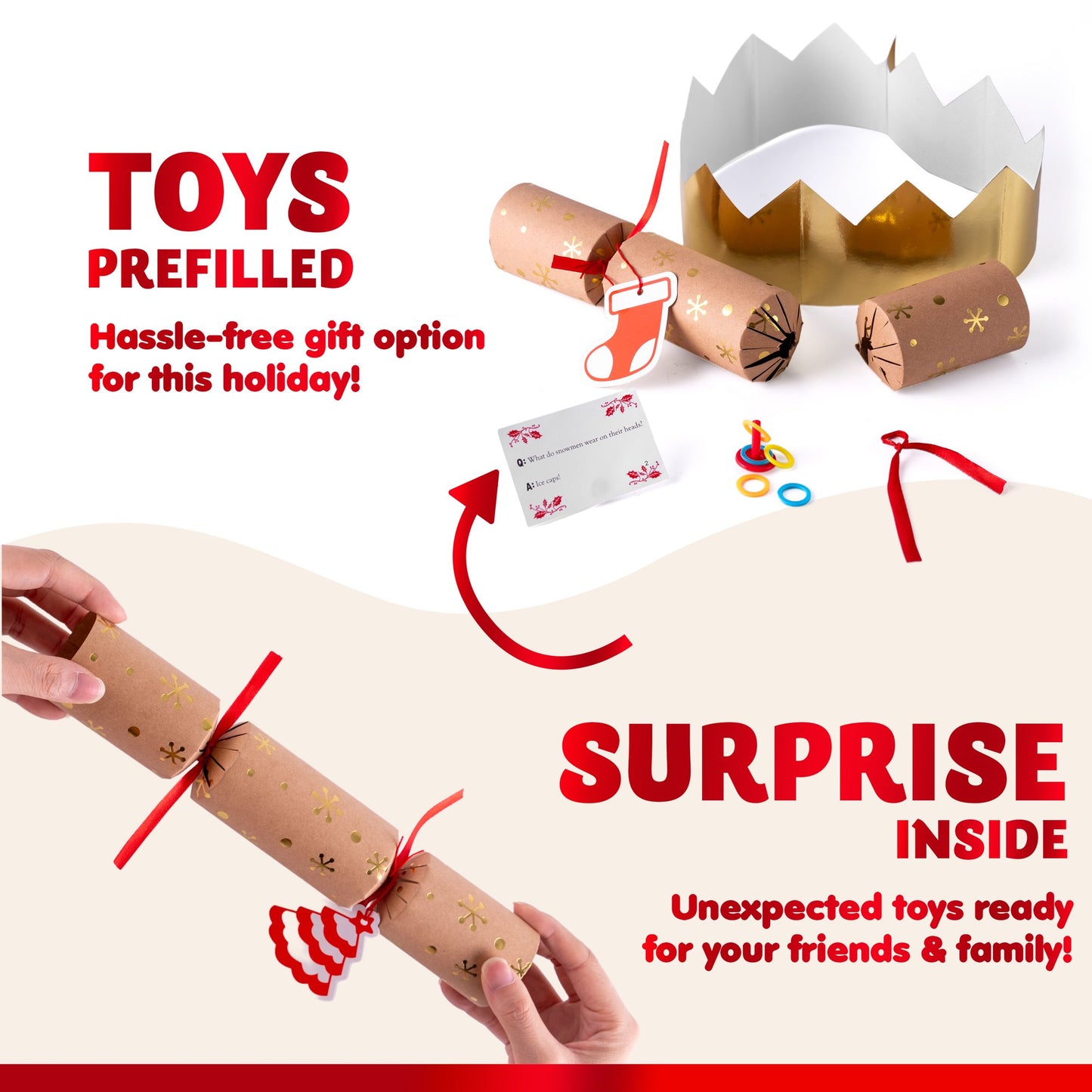 Joyfy 8 Pcs 10” Christmas Party Table Favor with Classic Design, with Party Hat, Joke & Little Gift Inside, Christmas Seasonal Holiday Dinner Traditions