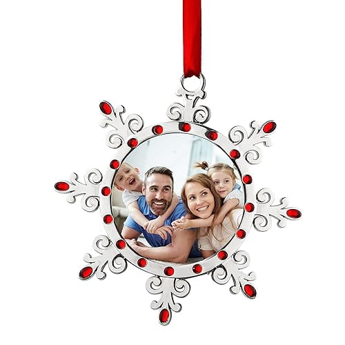 Joyfy Christmas Photo Ornament (Snowflake with Red Gem)