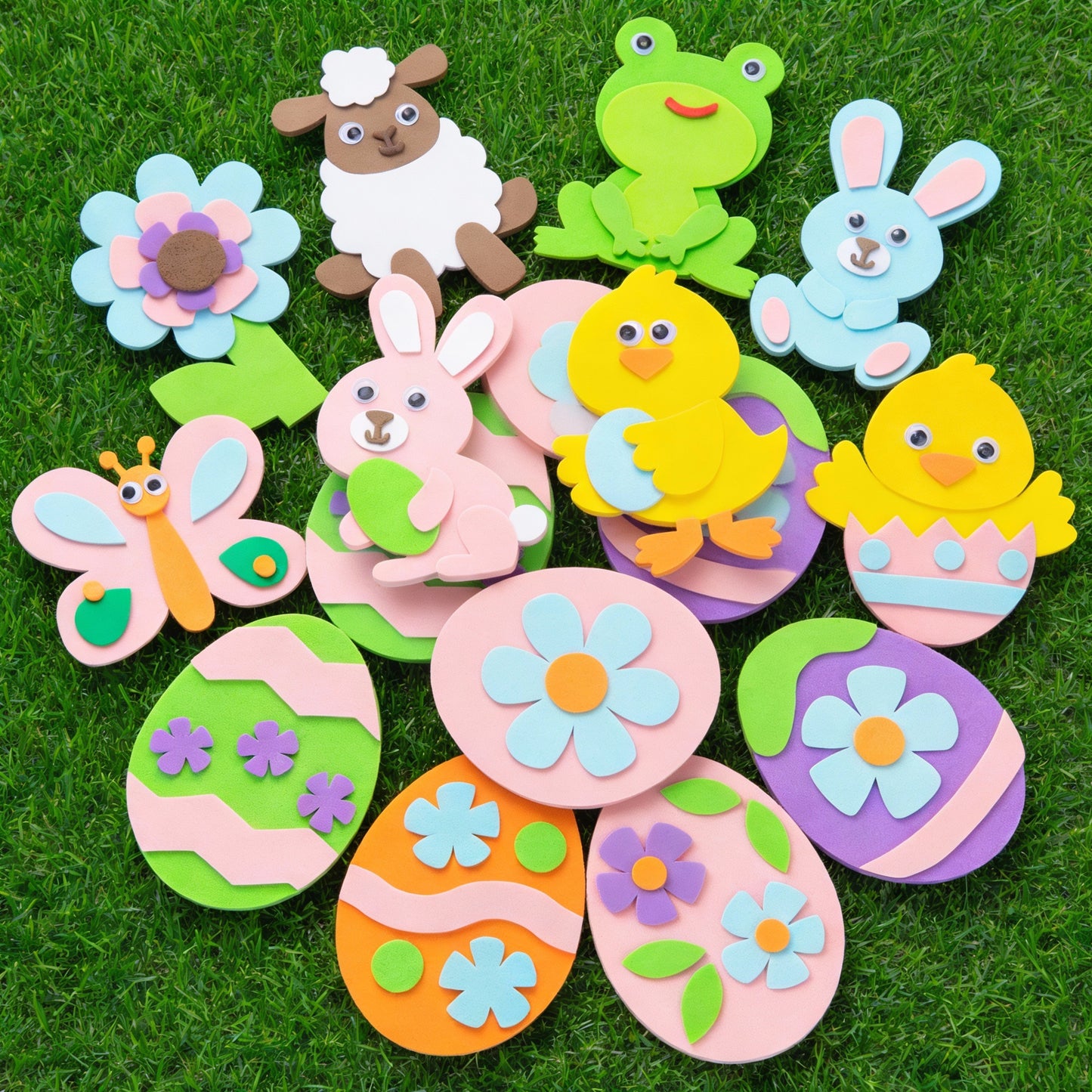 Joyfy 24Pcs Easter Egg Craft Kit for Kids,Egg Foam Magnets DIY Easter Arts and Crafts for Easter Art Activites Home School Easter Decoration