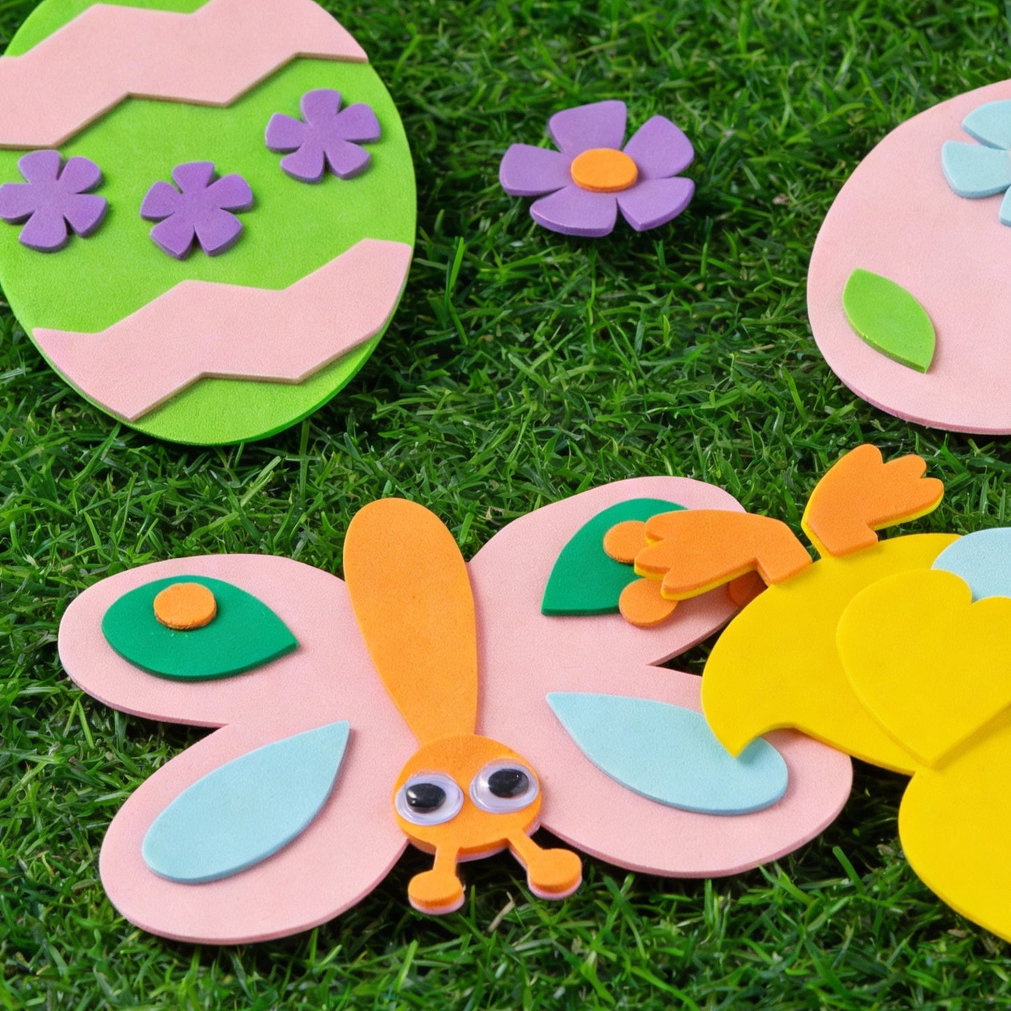 Joyfy 24Pcs Easter Egg Craft Kit for Kids,Egg Foam Magnets DIY Easter Arts and Crafts for Easter Art Activites Home School Easter Decoration