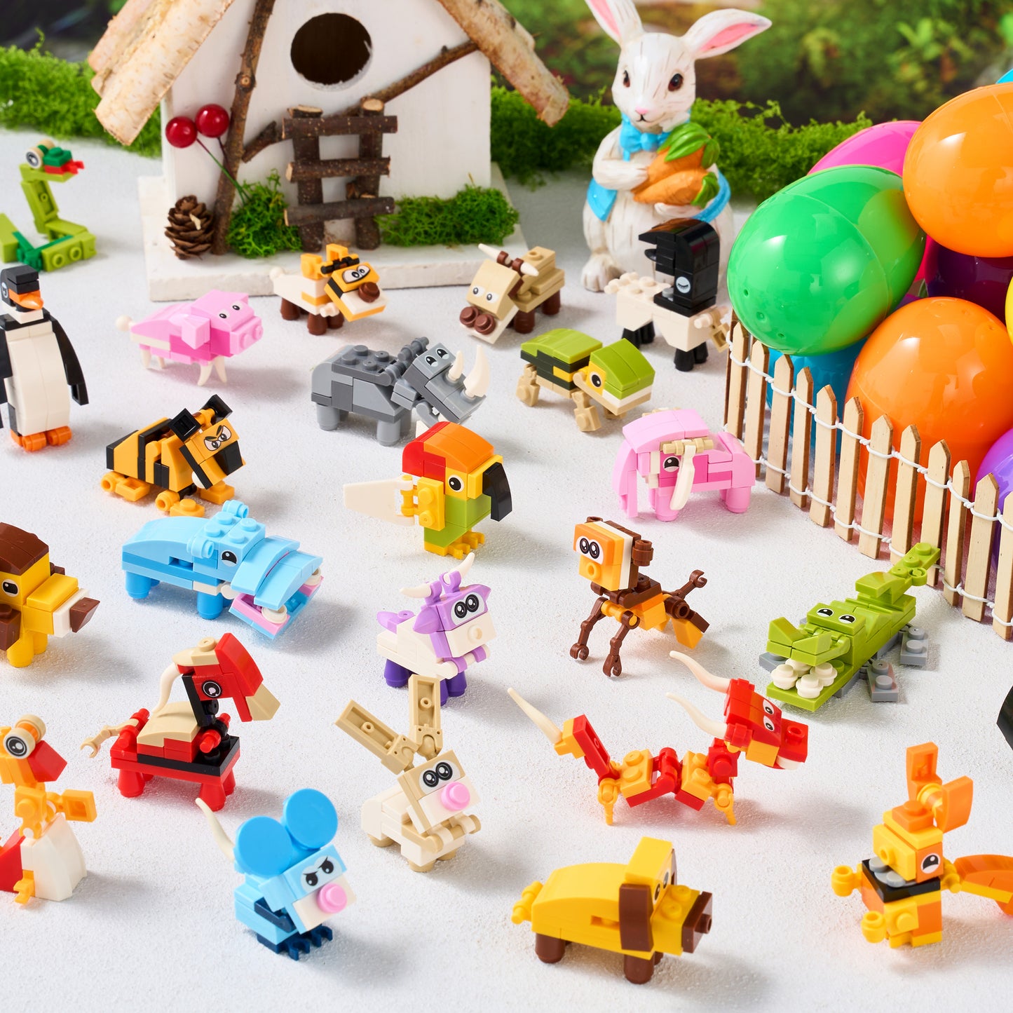 Joyfy 24 Pack Easter Eggs with Toys Inside,Easter Animal Building Blocks Toys Baskets for Kids,Prefilled Easter Eggs for Toddlers,Easter Hunt