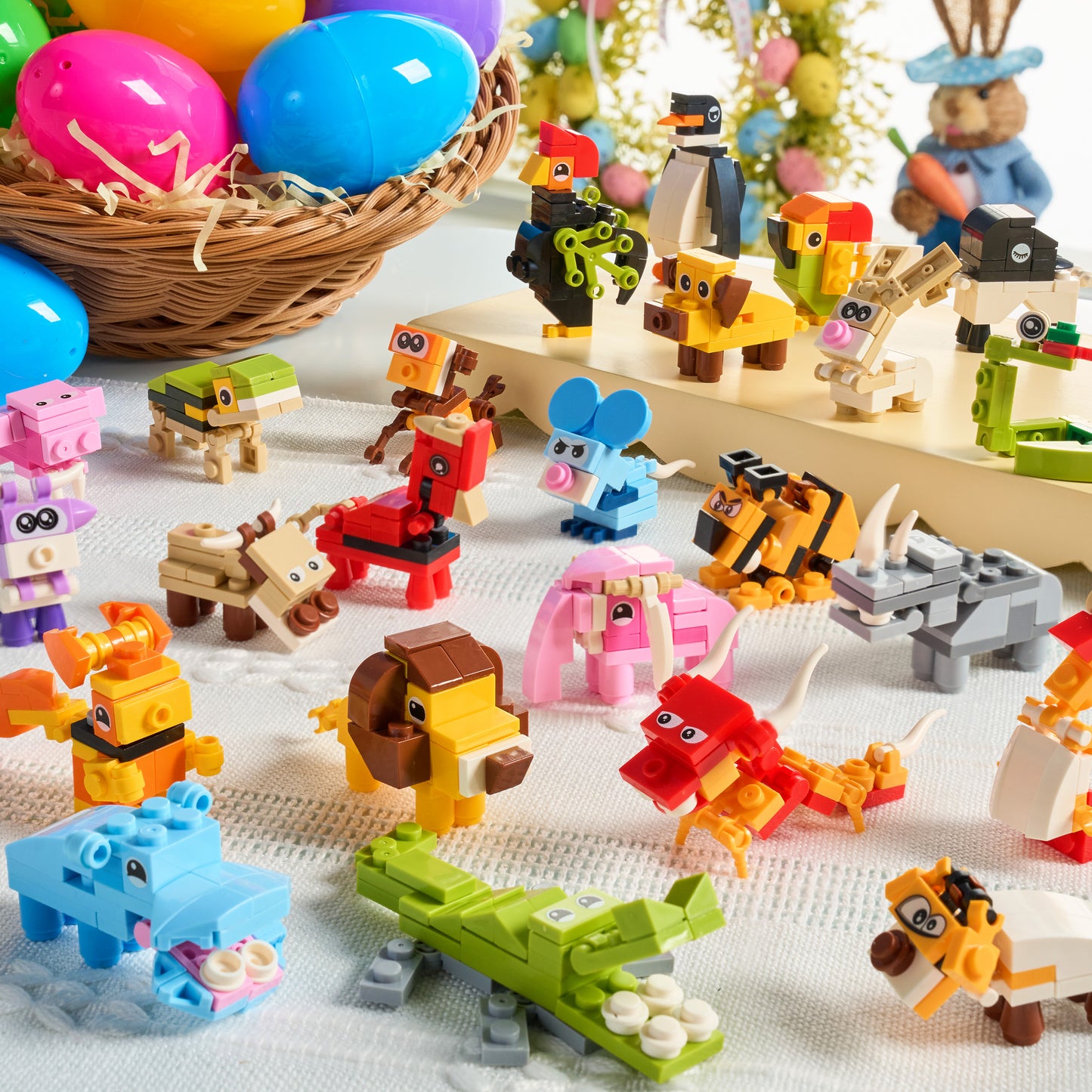 Joyfy 24 Pack Easter Eggs with Toys Inside,Easter Animal Building Blocks Toys Baskets for Kids,Prefilled Easter Eggs for Toddlers,Easter Hunt