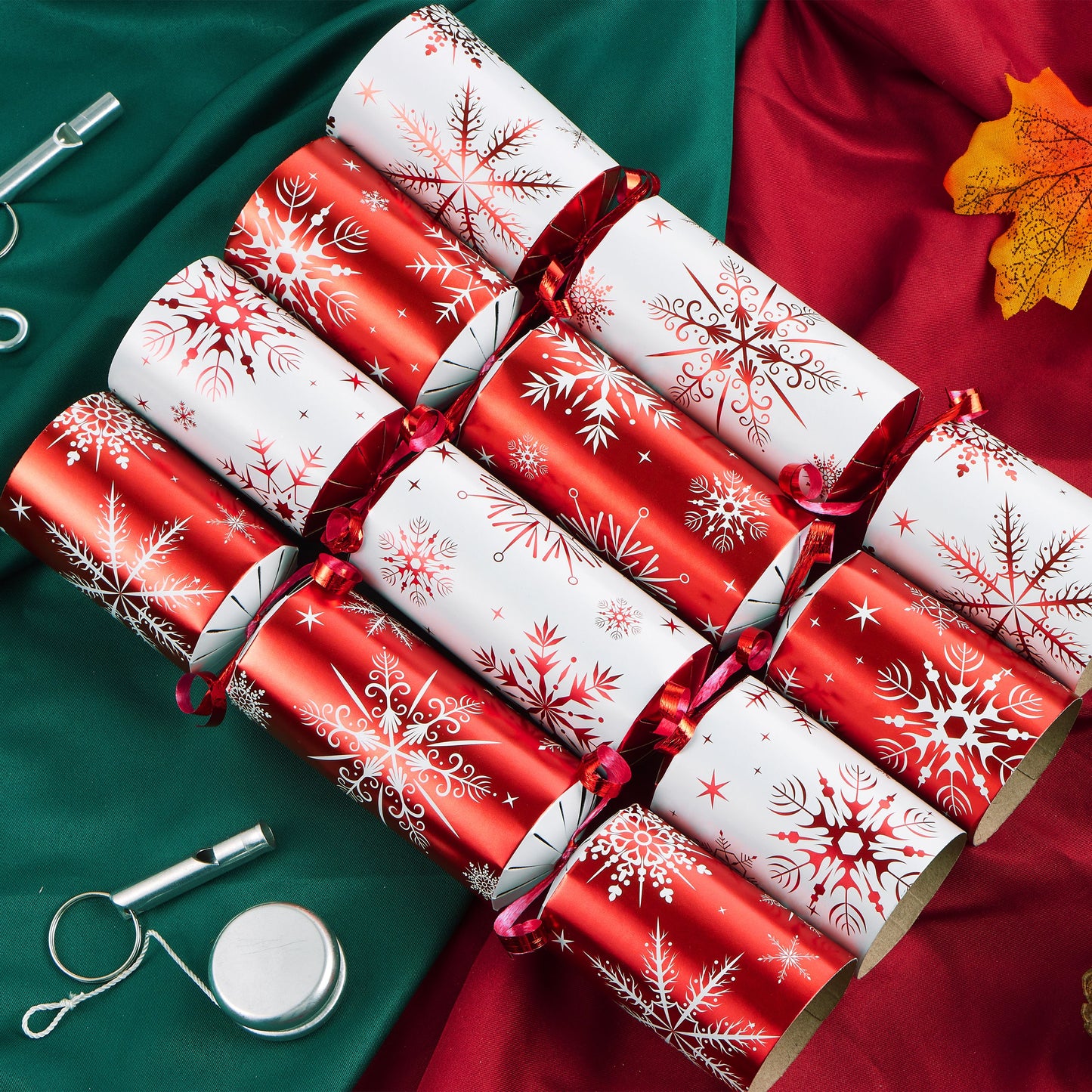 Joyfy 12 Pcs Christmas Crackers Party Favor Non-Snap Red & White Snowflake Design for Kids