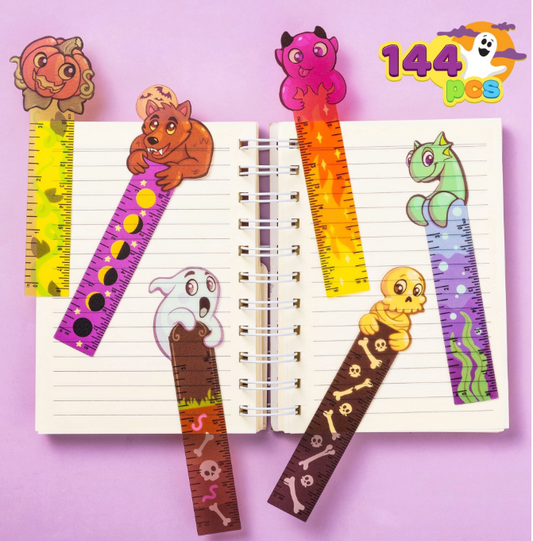 Joyfy 144 PCS Halloween Bookmark Rulers, Ruler Markers Party Favor Pack (6 Designs) with Halloween Themed Print, Classroom Rewards Supplies, Goodie Bag Filler, Kid Trick or Treat Prize