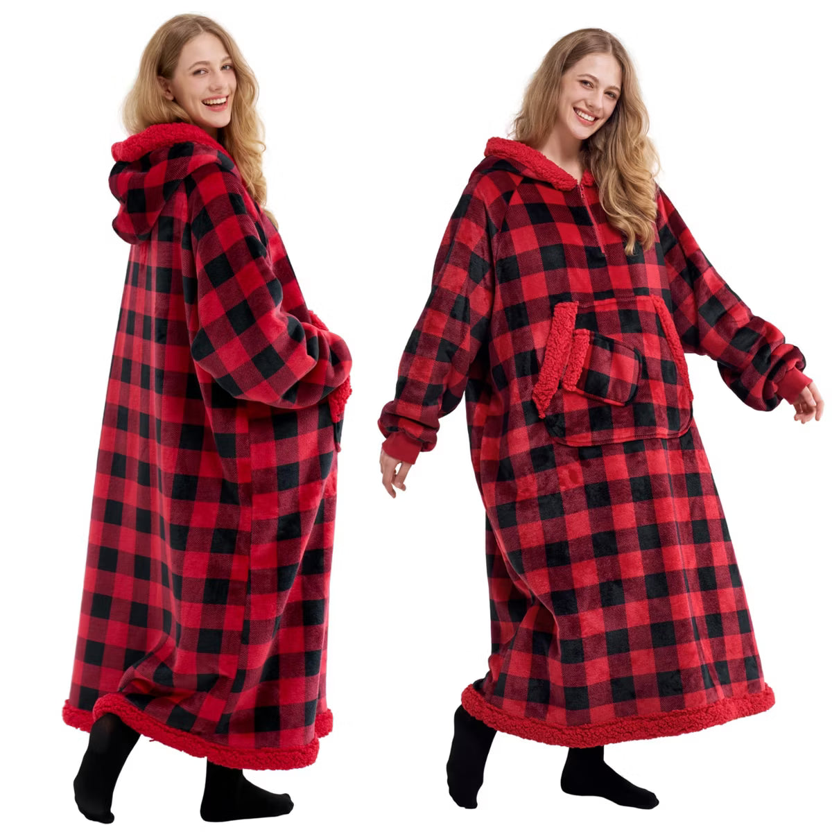 Joyfy Wearable Blanket Hoodie for Women Men Gifts for Women Fleece Long Hooded Blanket Sweatshirt Cozy Wearable Throw with Pocket Sleeves Oversize