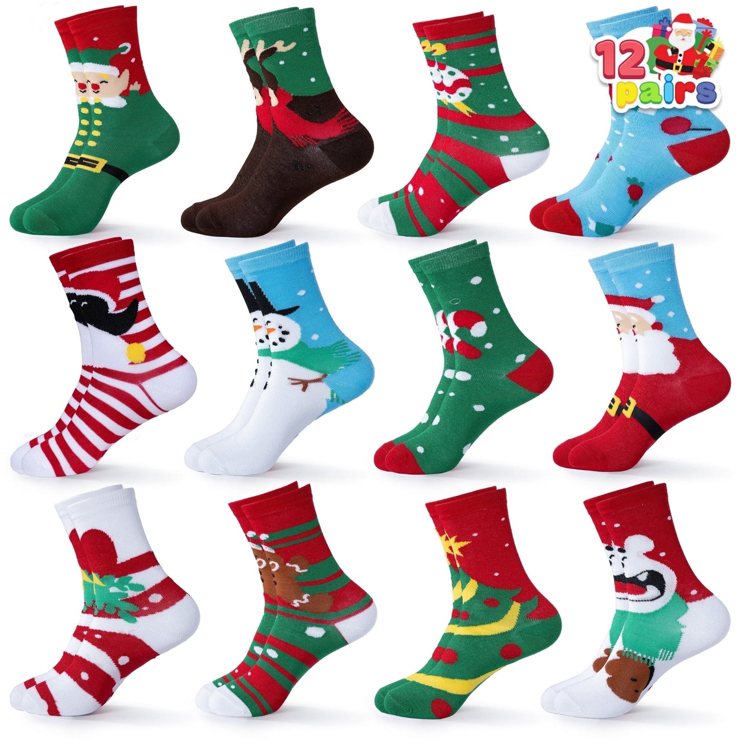Joyfy Women Cotton Blend Christmas Socks 6 Pack - Santa Claus & Snowman Patterns
