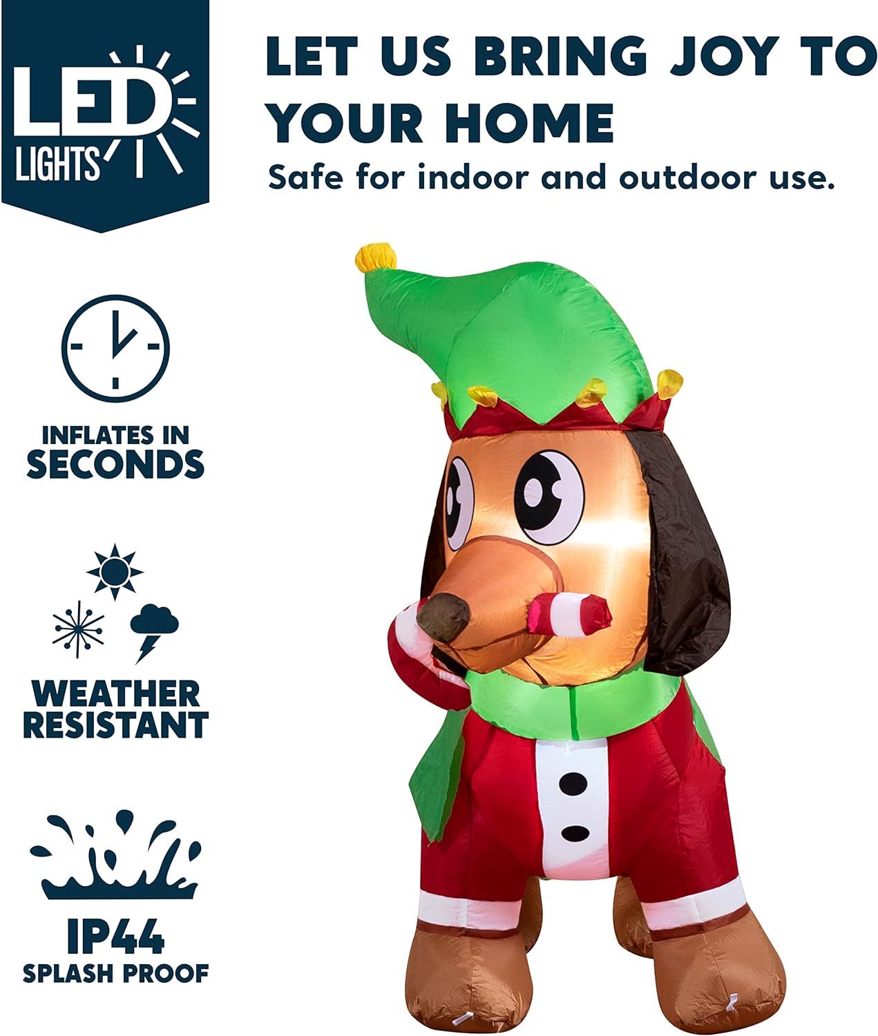Joyfy 6 FT Christmas Inflatables Dog Outdoor Decorations,Christmas Puppy Holding A Candy Cane Blow Ups Yard with Built-in LEDs for Holiday Party Garden Lawn Decor