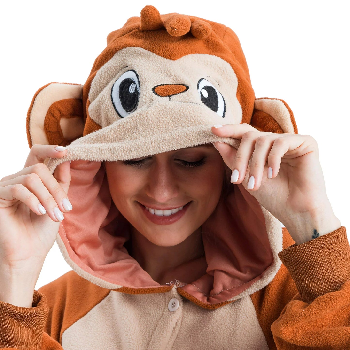 Spooktacular Creations Unisex Adult Monkey Pajama Plush Monkey Costume with Hat and Tail for Dress Up Party Role Playing Themed Parties Halloween Costume, XL