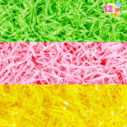 Joyfy 12 Oz Easter Plastic Fake Grass in 3 Colors (Yellow, Green, Pink) Shred Fillers for Easter Basket Filling, Crinkled Paper for Gift Wrapping, Easter Decoration, Party Favors, Easter Egg Hunt