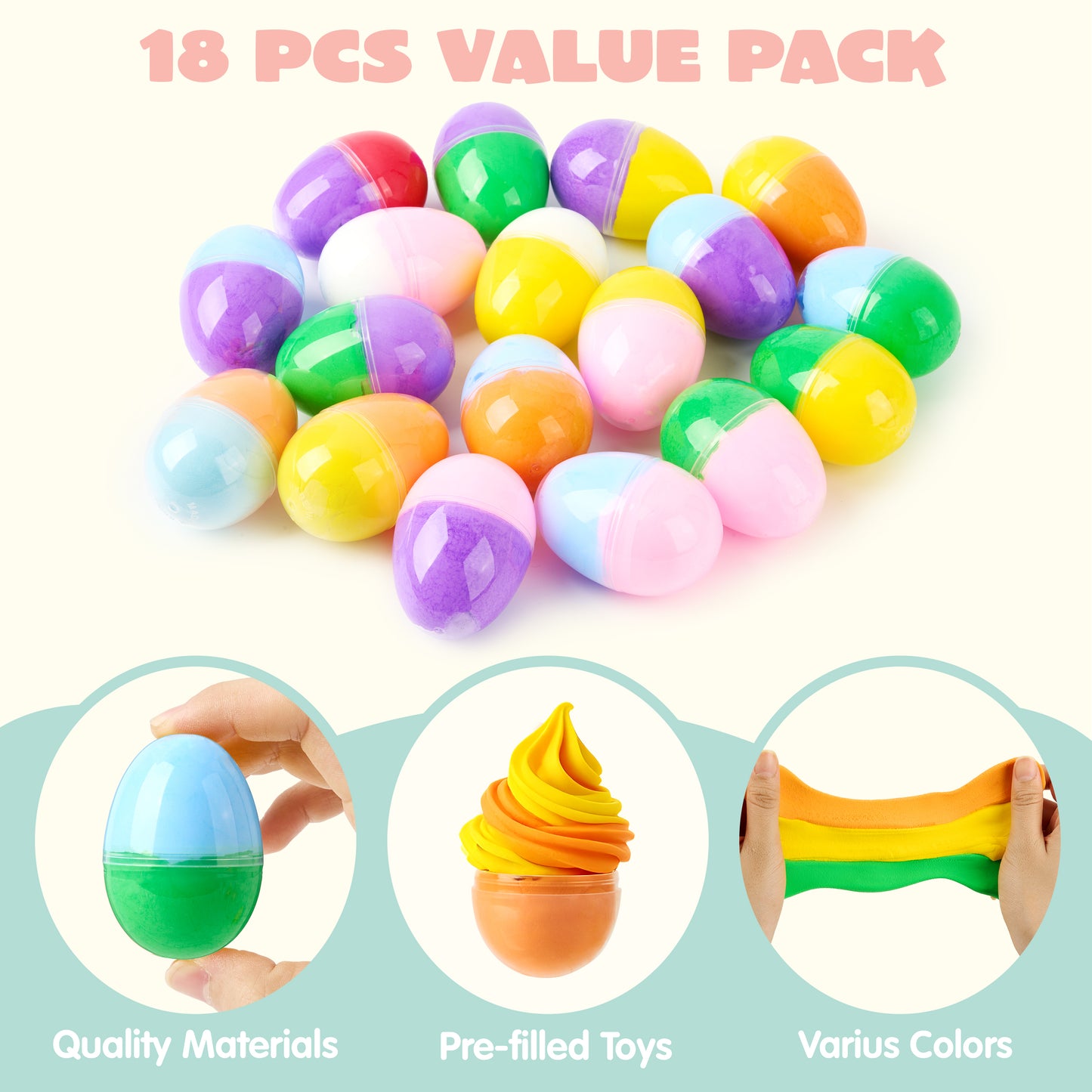 Joyfy 18 Pcs Easter Slime Eggs Kit for Kids Boys Girls Stress Relief Toys Party Favors for Kids,Easter Egg Basket Stuffers Birthday Gifts