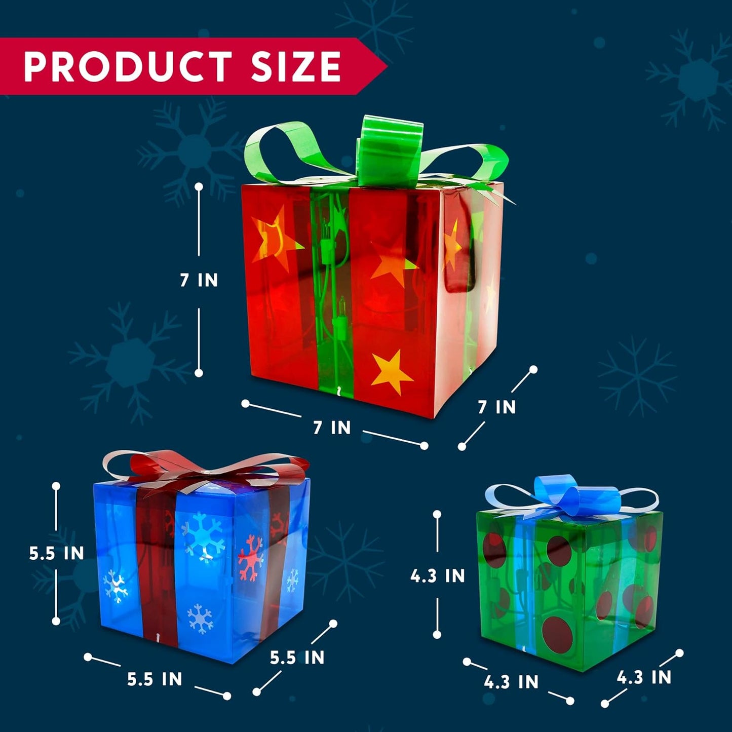 SYNCFUN 3 Pcs Gift Boxes Light Christmas Outdoor Decorations,50 Star Pre-Lit LED Present Boxes Christmas Decorations,Christmas Yard Christams Tree Holiday Decor