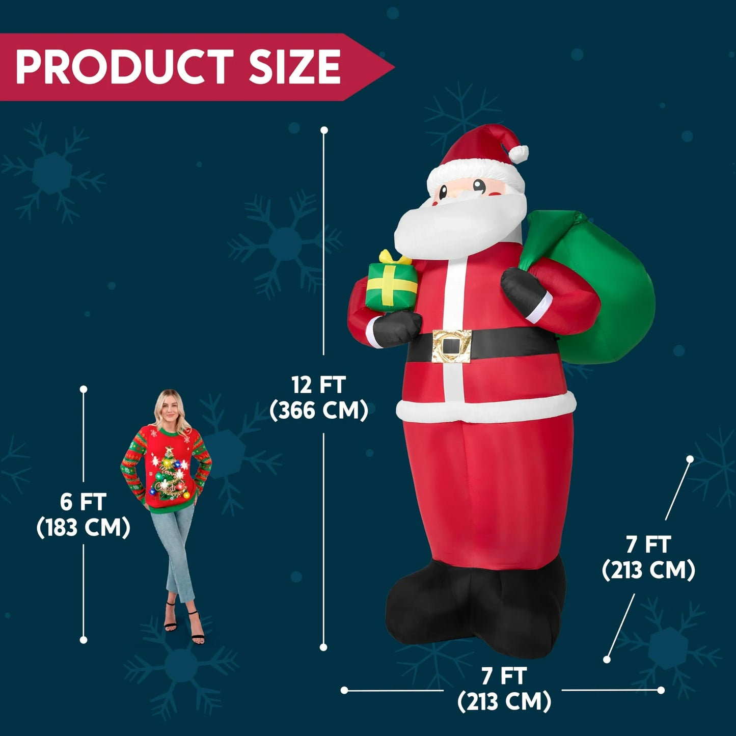 Joyfy 12 ft Christmas Inflatables Santa Outdoor Decorations,Holiday Party Garden Lawn Decor
