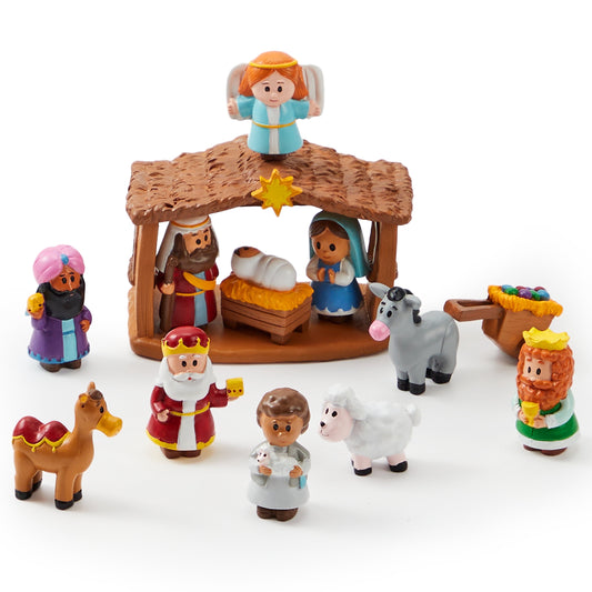 Joyfy 13 Pcs Little Nativity Playset Christmas Nativity Scene Holiday Family Gift Reenact Miniature Toys Manger Scene for Kids Xmas Decorations