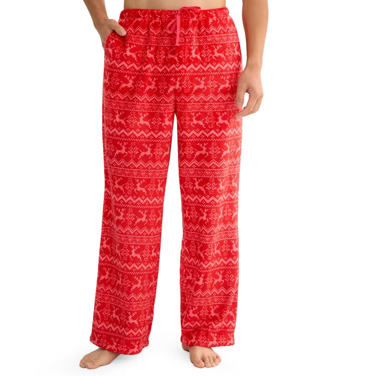 Joyfy Pajama Pants for Men Sleep Bottoms Soft Flannel Fleece Pajama Bottoms with Pockets Drawstring S/M/L/XL/XXL/3XL Sleep Lounge Fair Island Red