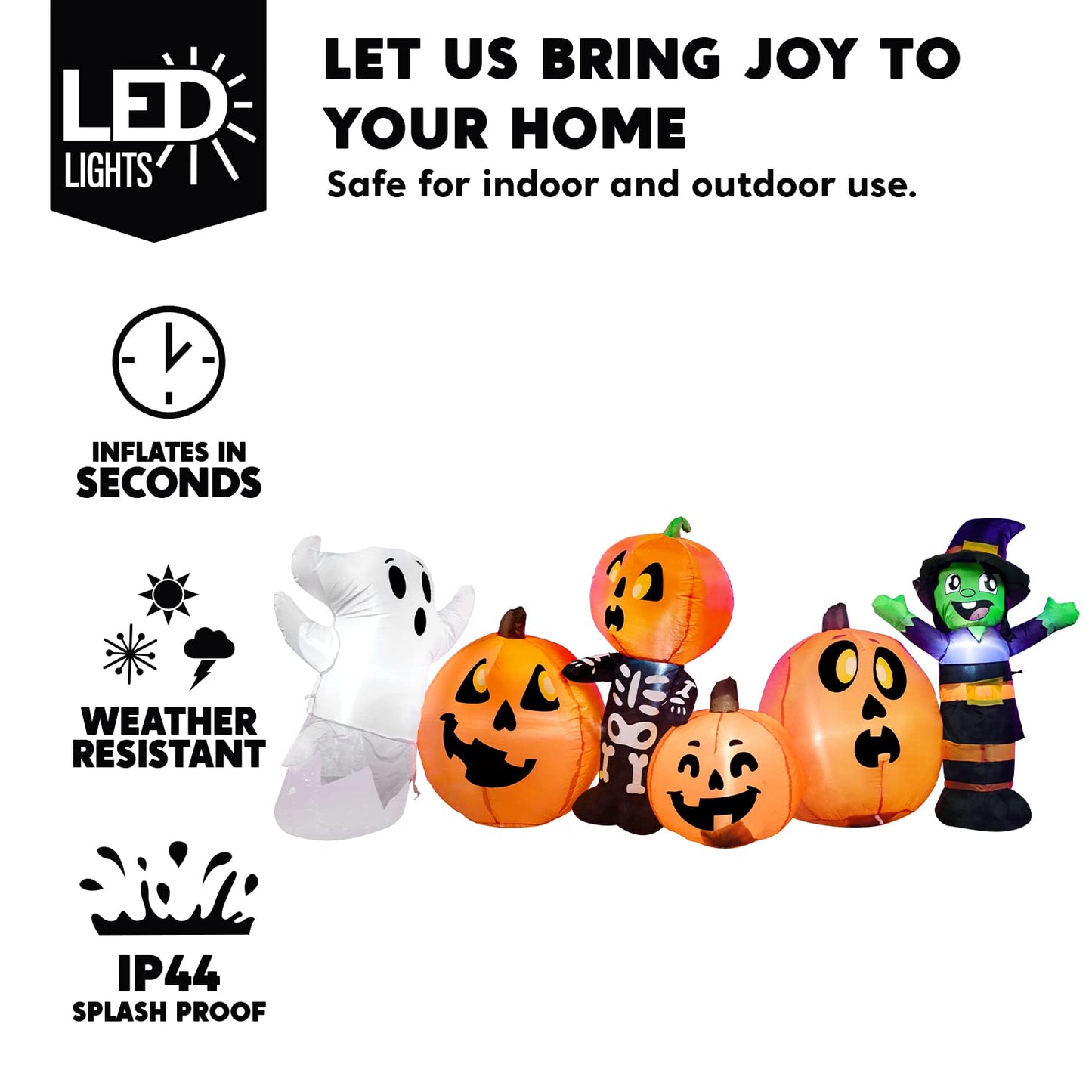 Syncfun 8 FT Halloween Inflatable Long Pumpkin Patch Decorations Inflatables with Build-in LEDs,Halloween Decor Outdoor Blow Up Yard Decorations