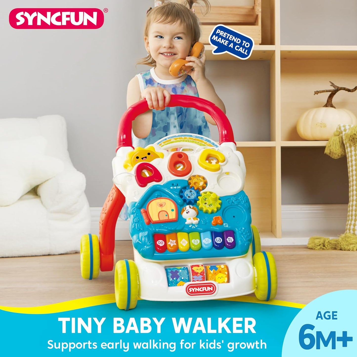 Joyfy 2 in 1 Baby Learning Walker, Baby Stand Learning Toys 6-12 Months, Educational Toys for 1 Year Old, Push Walker Gift with Wheels for Infant Boys Girls