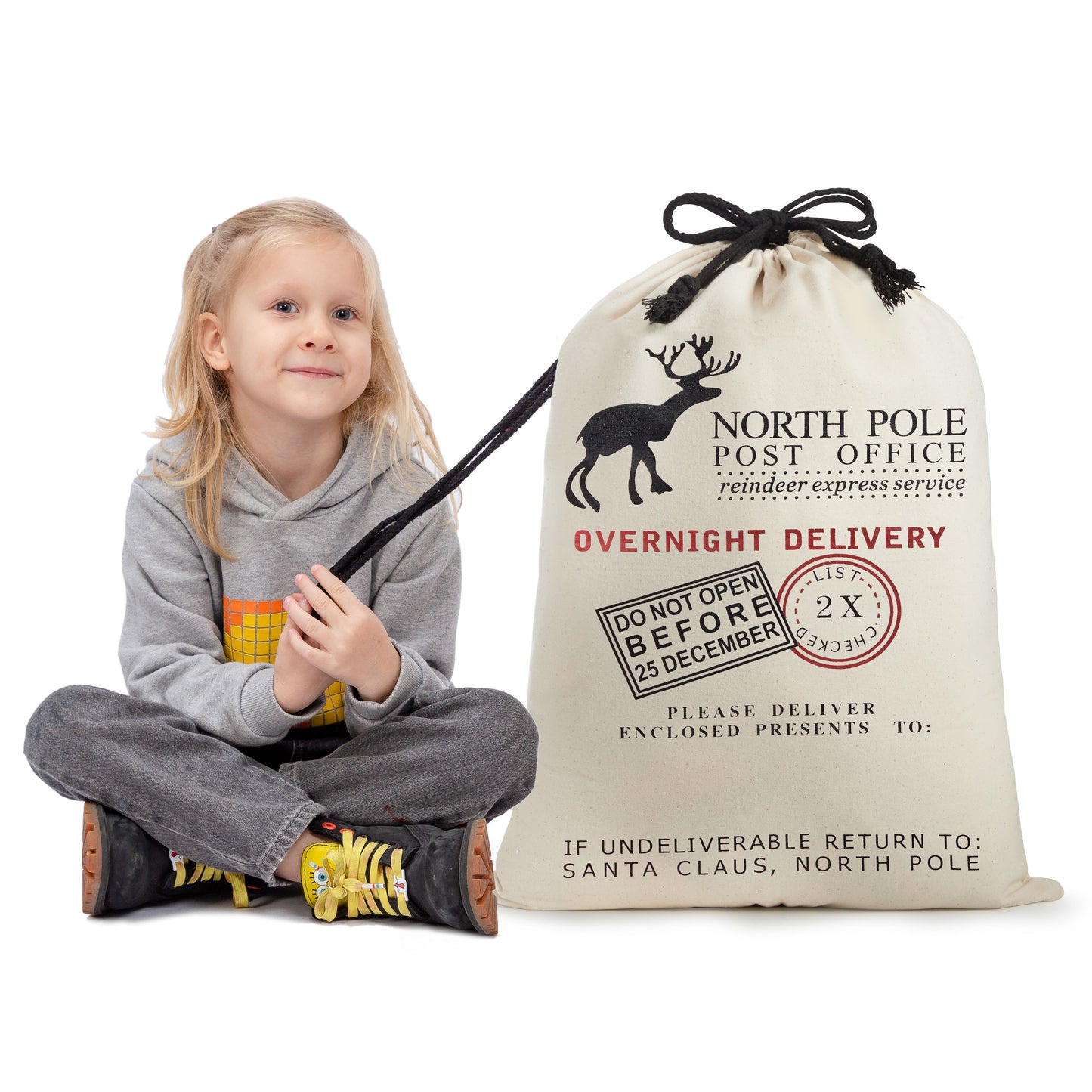 Joyfy 3 Pcs Santa Burlap Sack Christmas Gift Bags with Drawstring 26" x 19" for Large Xmas Package Storage, Event Party Supplies, Christmas Party Favors
