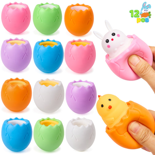 JOYFY Easter Eggs Stress Balls Squishy Toys Bunny Chicks Cute Rabbits,Squeeze Ball Toys for Easter Egg Hunt Easter Basket Stuffers Party Favors Gifts
