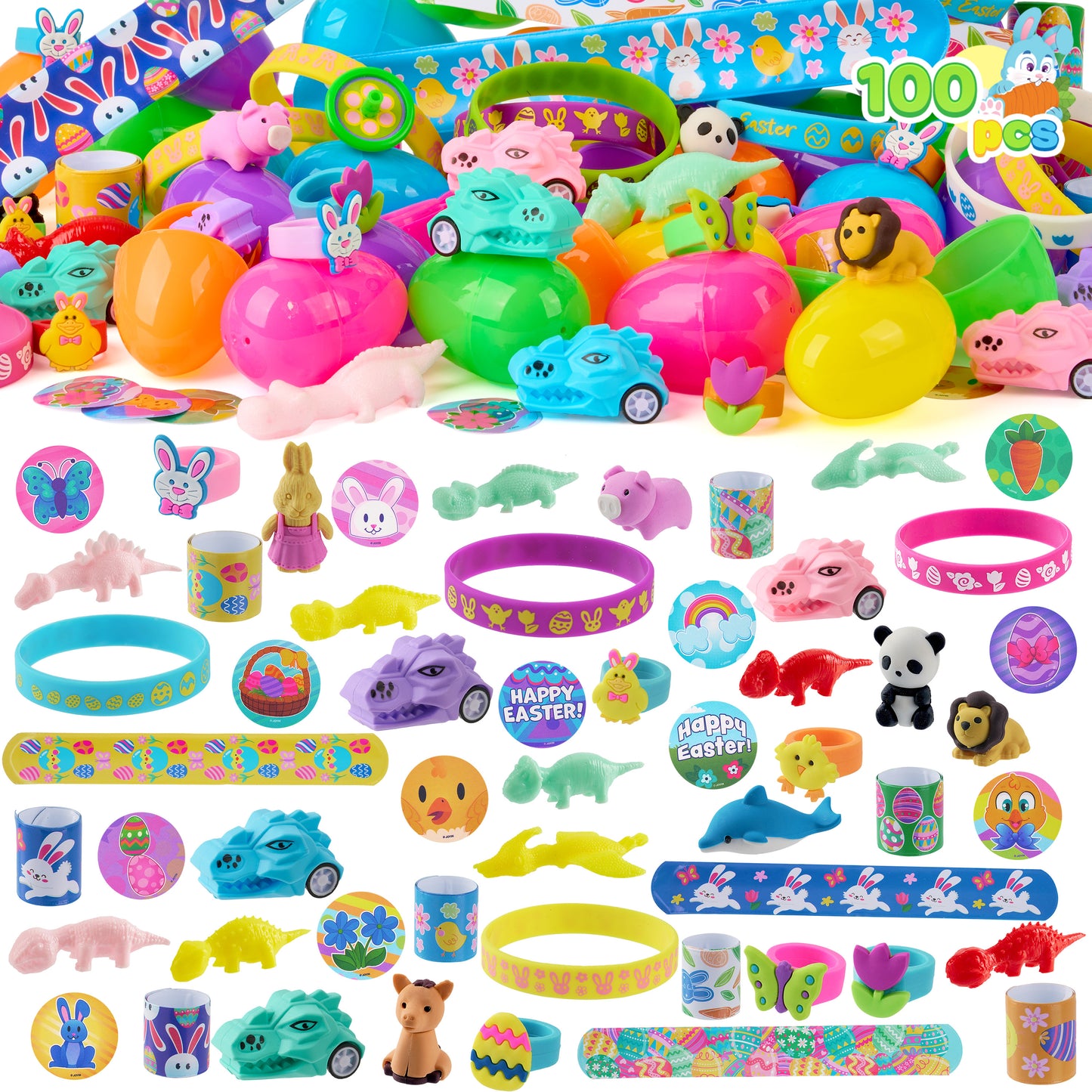 Joyfy 100 Pack Prefilled Easter Egg,Easter Egg with Novelty Toys Inside,Easter Basket Stuffers for Kids Easter Basket Classroom Exchange Toddler Boys Girls