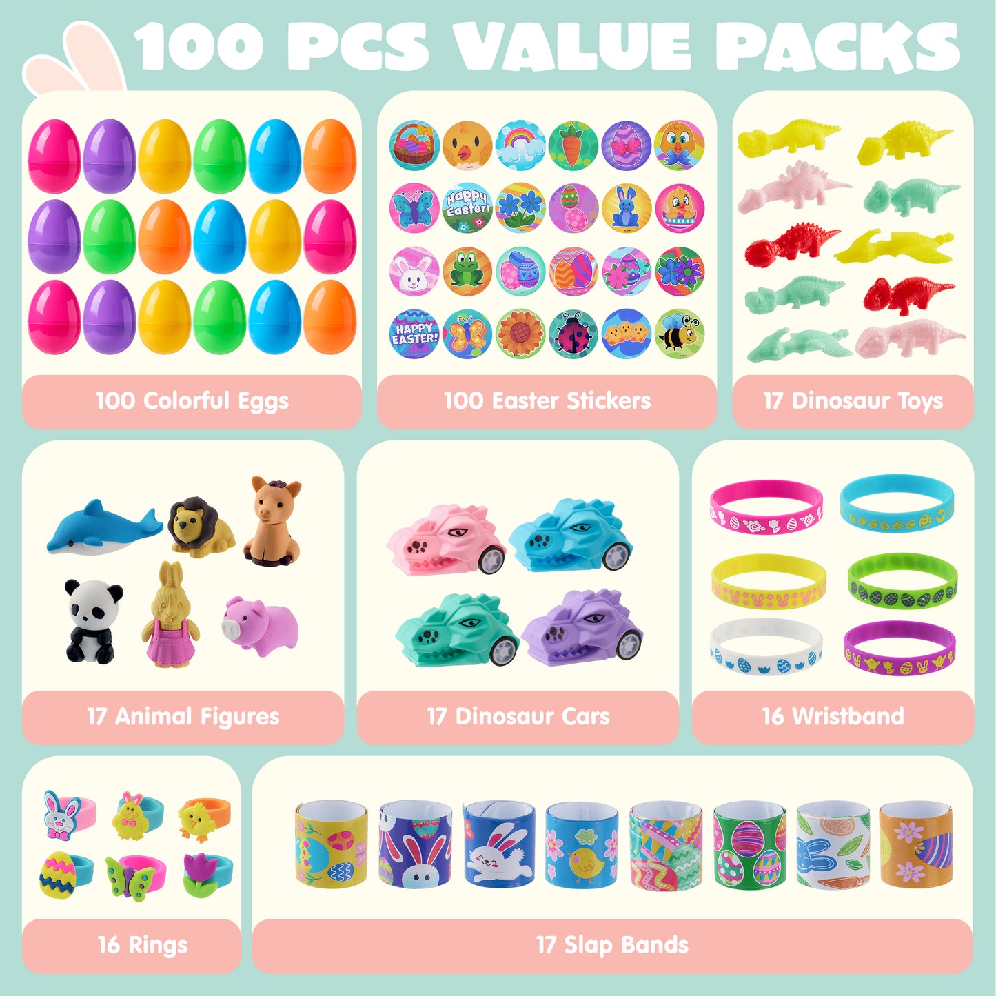 Joyfy 100 Pack Prefilled Easter Egg,Easter Egg with Novelty Toys Inside,Easter Basket Stuffers for Kids Easter Basket Classroom Exchange Toddler Boys Girls