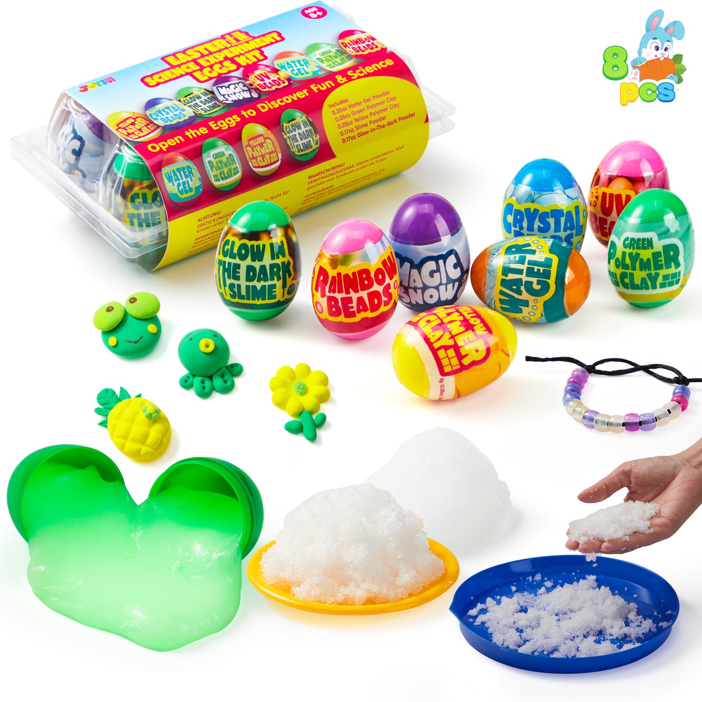 JOYFY 8 Easter Science Experiment Eggs, Colorful Eggs with Pre installed Science Activity Kit