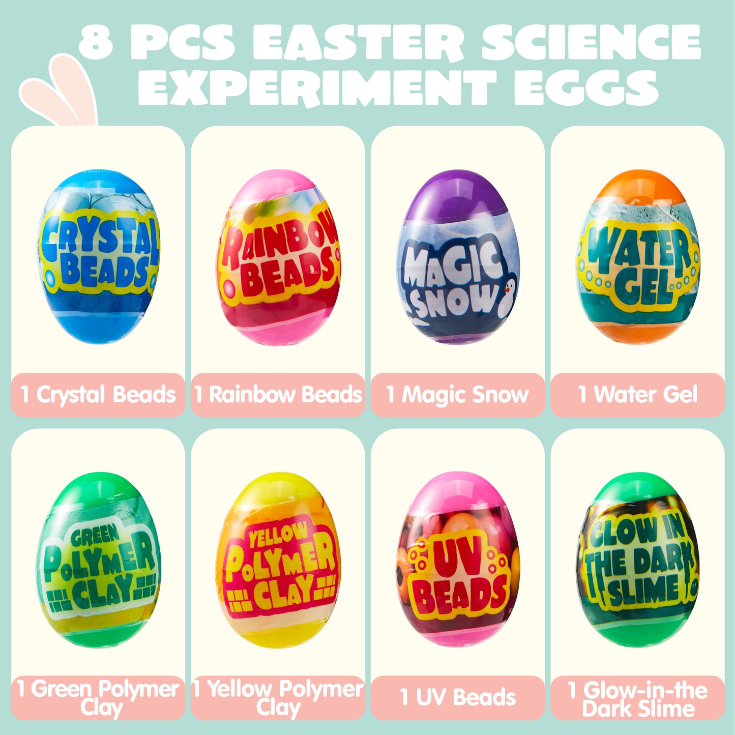 JOYFY 8 Easter Science Experiment Eggs, Colorful Eggs with Pre installed Science Activity Kit