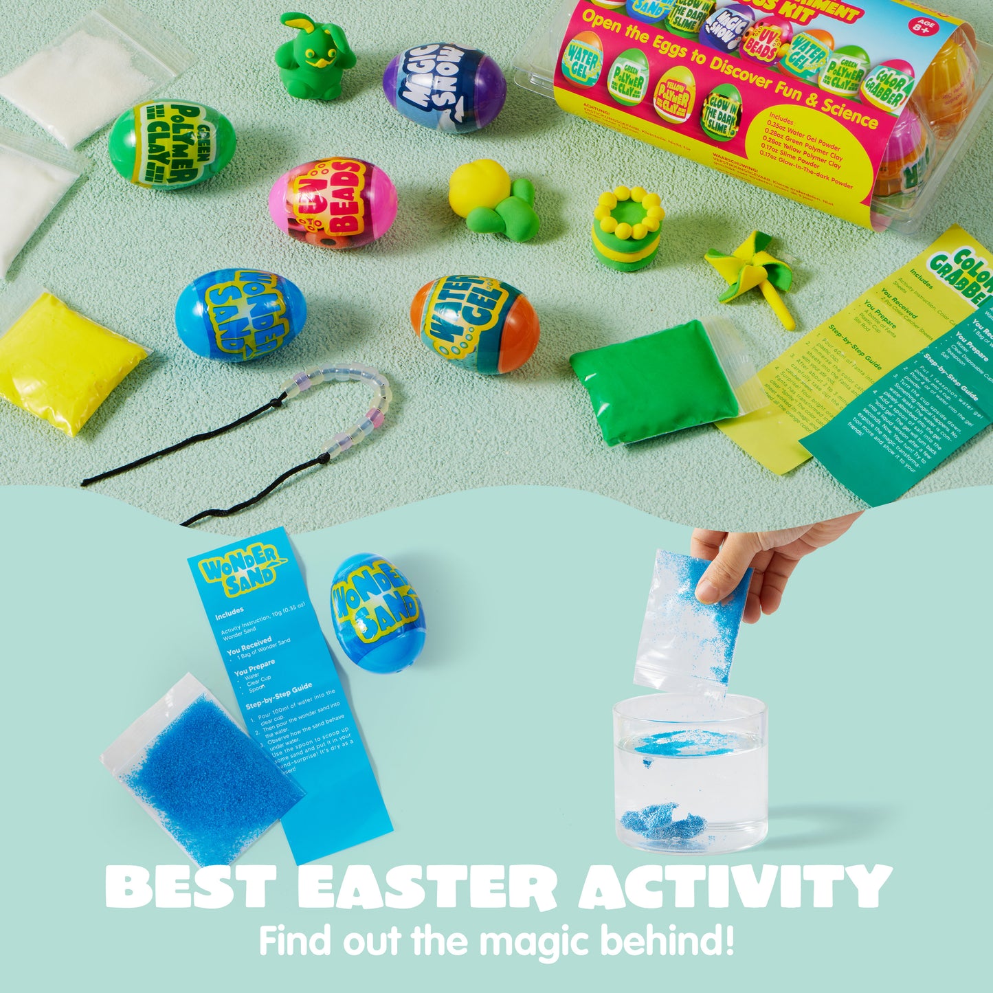 JOYFY 8 Easter Science Experiment Eggs, Colorful Eggs with Pre installed Science Activity Kit