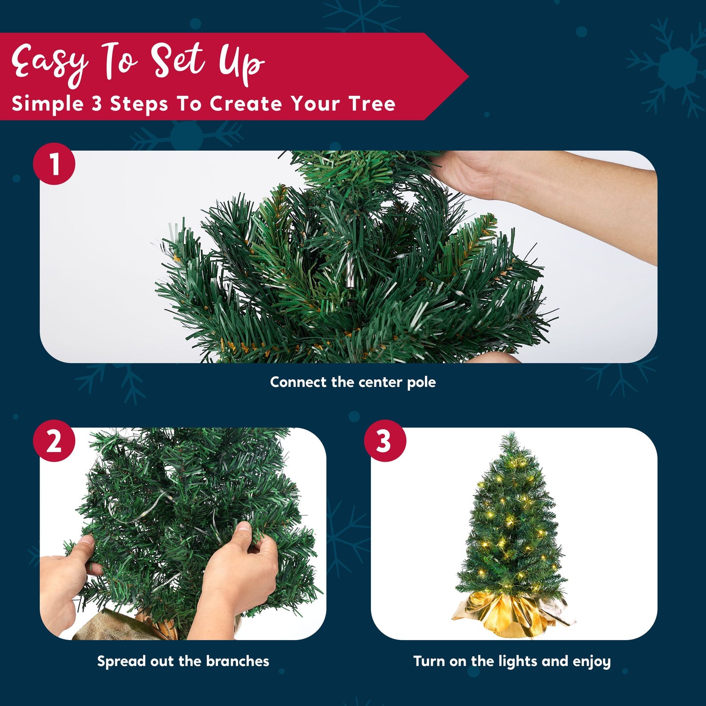 24" Small Christmas Tree with LED Warm Lights, Table Top Christmas Tree Pre-lit Artificial Xmas Tree, Green Mini Tree for Christmas Decorations Indoor Xmas Party Decor