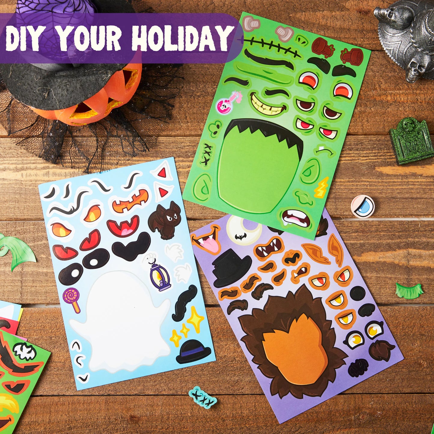 Joyfy 36 Pcs Halloween Stickers Make a Face Halloween Characters Stickers for Kids,Witch Vampire Self Adhesive DIY Decorations Stickers Fall Stickers Party Favors for Kids,Halloween Craft