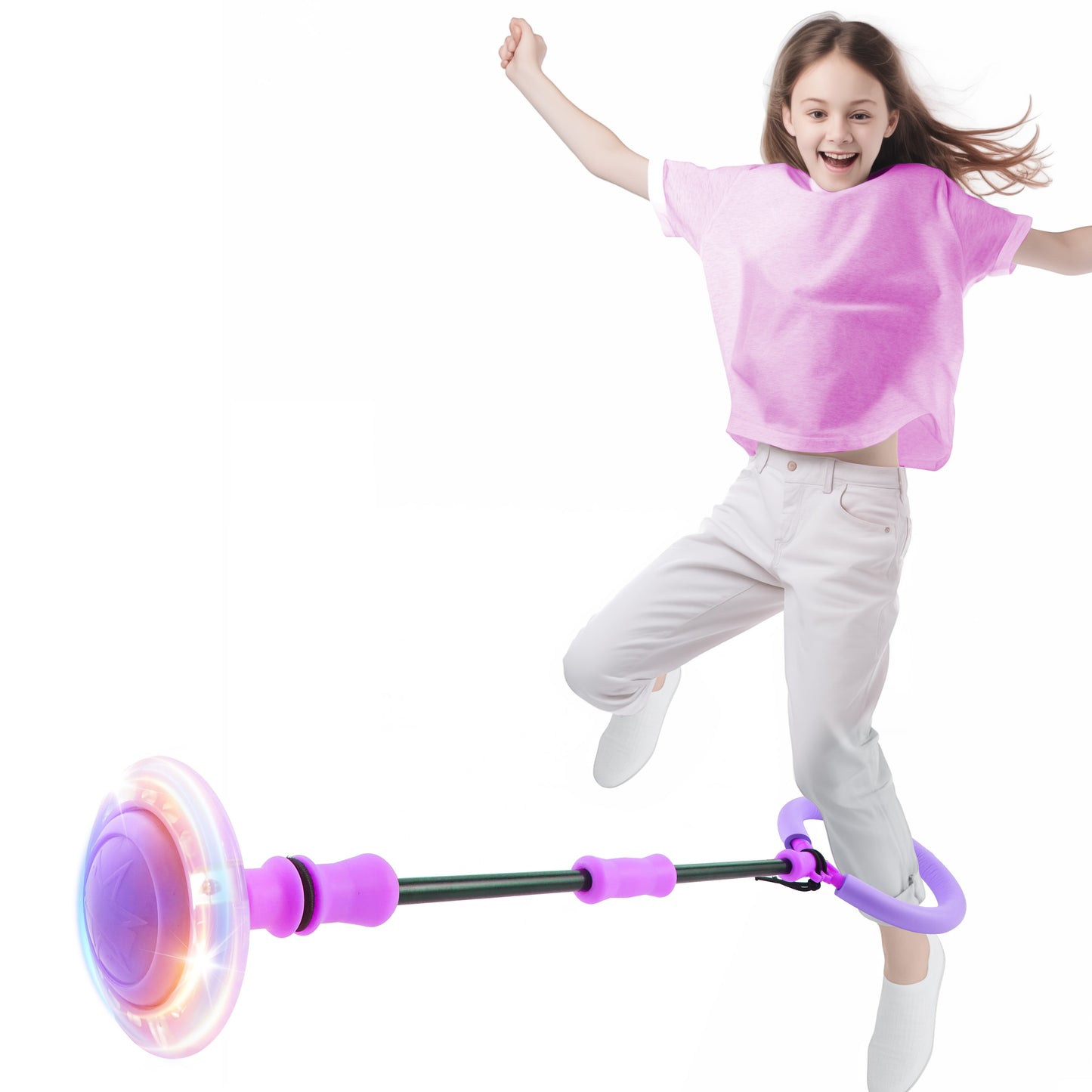 Joyfy Purple Ankle Skip Ball with Flashing Lights , Fun Skip It Toy for Kids, Indoor & Outdoor Foldable Sports Toy for Family Lawn Games