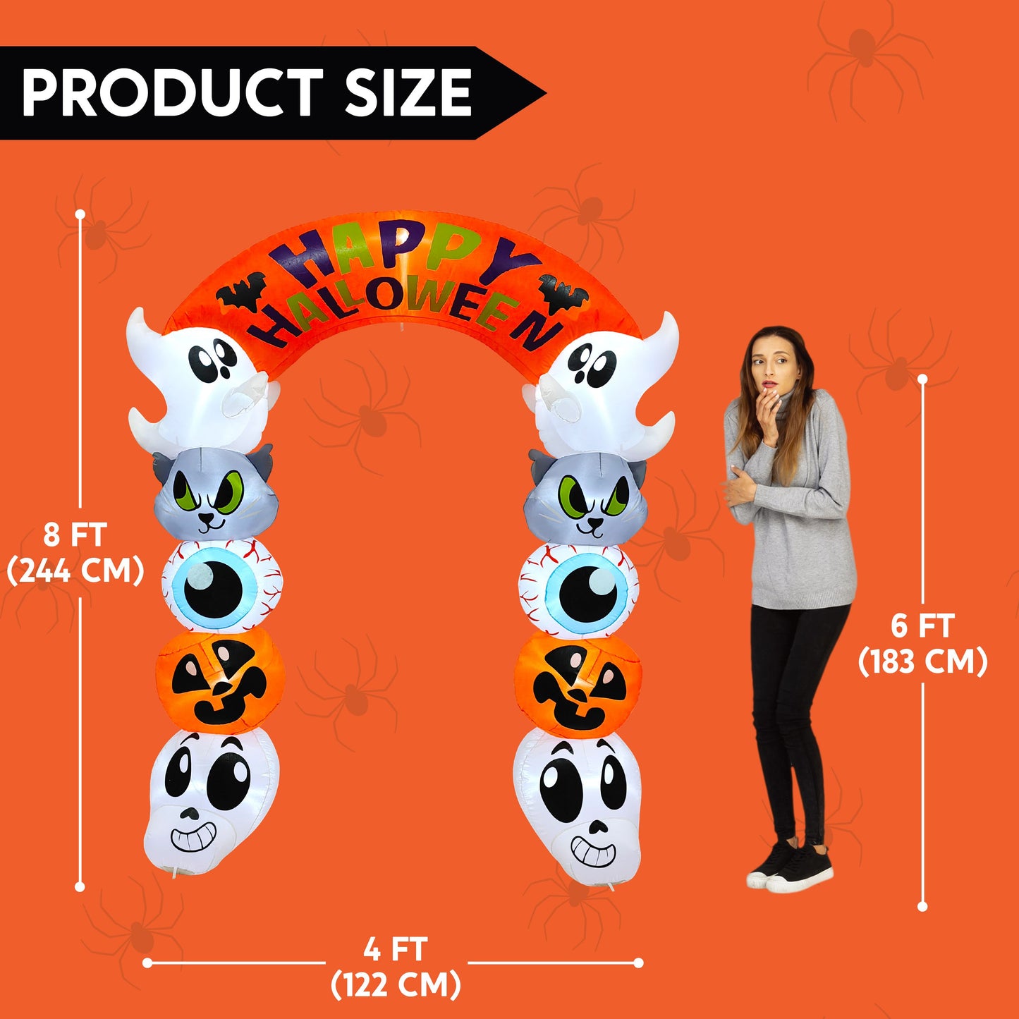 Syncfun 8 FT Halloween Inflatable Cute Stacked Characters Halloween Archway Decorations Inflatable with Build-in LEDs,Halloween Blow Up Yard Decorations