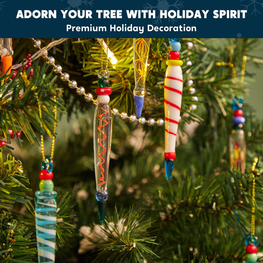 Joyfy 12 Pcs Colorful Glass Christmas Ornaments for Christmas Tree Decorations,Glass Icicle Ornaments