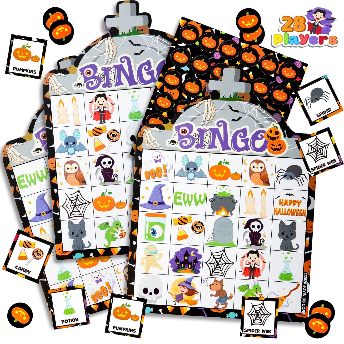 Joyfy 28 Players Halloween Bingo Game Cards for Kids,Halloween Bingo Fun Party Games Classroom Games Activities Party Supplies