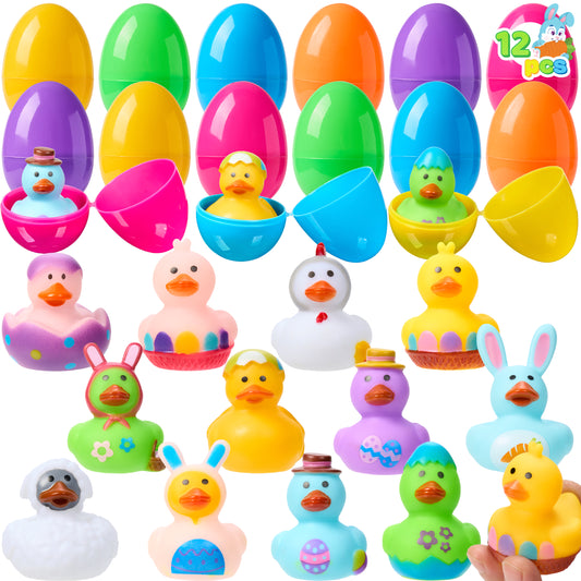 JOYFY 12 pre filled Easter eggs with rubber ducks, Easter baskets for toddlers and babies