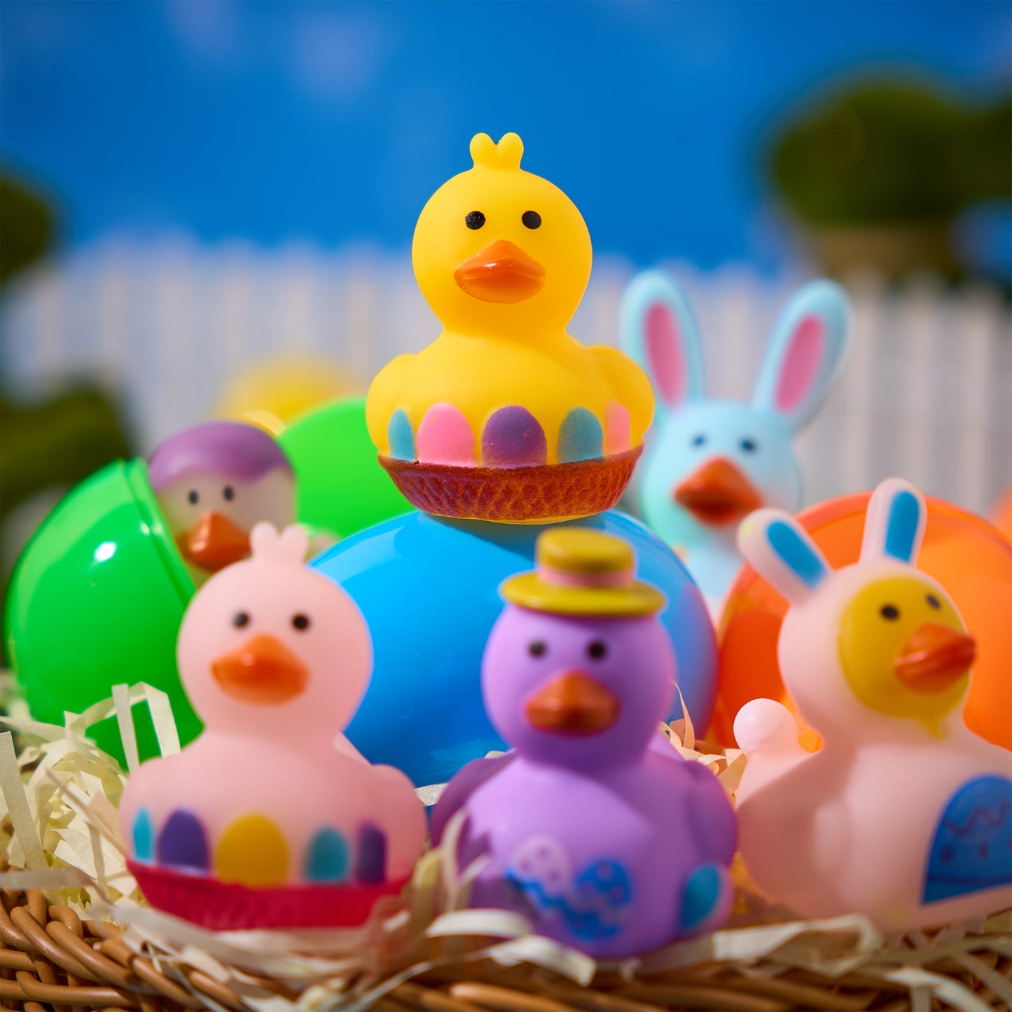 JOYFY 12 pre filled Easter eggs with rubber ducks, Easter baskets for toddlers and babies