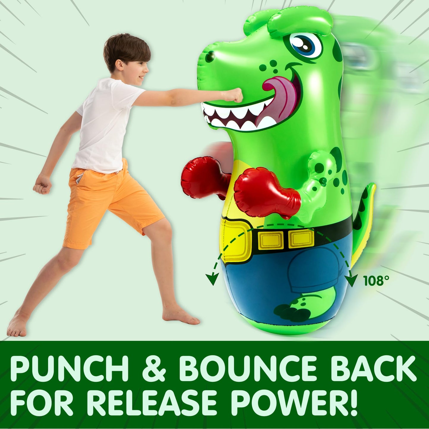 Syncfun 47 Inches Inflatable T-rex Dinosaur Bopper, Kids Punching Bag Bounce-back Action, Punching Toy For Boys