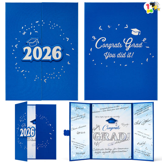 Joyfy 2026 Graduation Guestbook Alternative (Blue & Silver), 12" Guest Signature Congrats Graduation Party Decorations, Class of 2026 Grad Card for High School College Grad Gift, Party Guest Signing