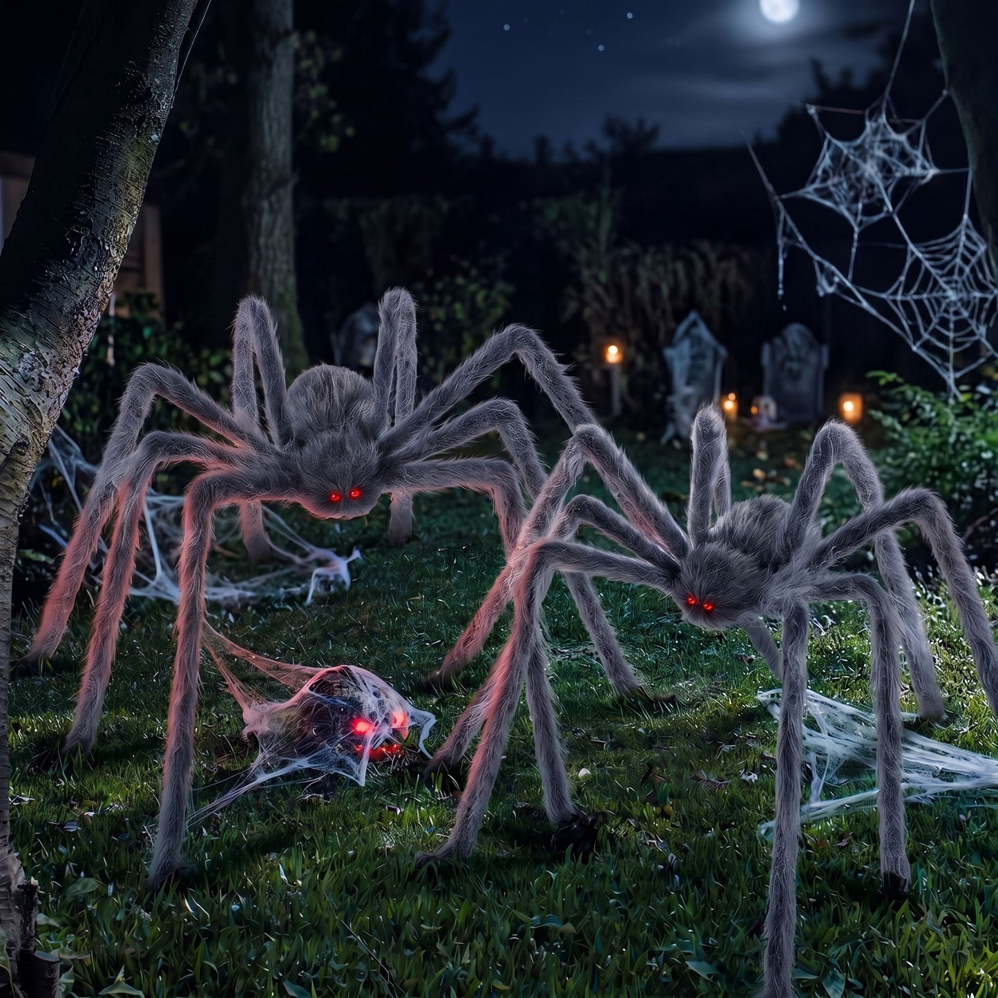 Joyfy 2 Pack 5 FT Giant Spider Halloween Decorations,Scary Spider Halloween Decorations Outdoor Party Decorations Props Halloween Yard Decorations,Gray
