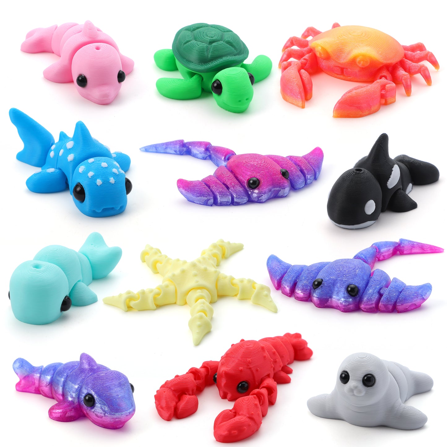 Joyfy 12 Pcs 3D Printed Ocean Animals Party Favors for Kids Fidget Toys, Articulated Flexible Mini Animals Desk Pets, Bulk Gifts for Birthday, Easter Egg Fillers